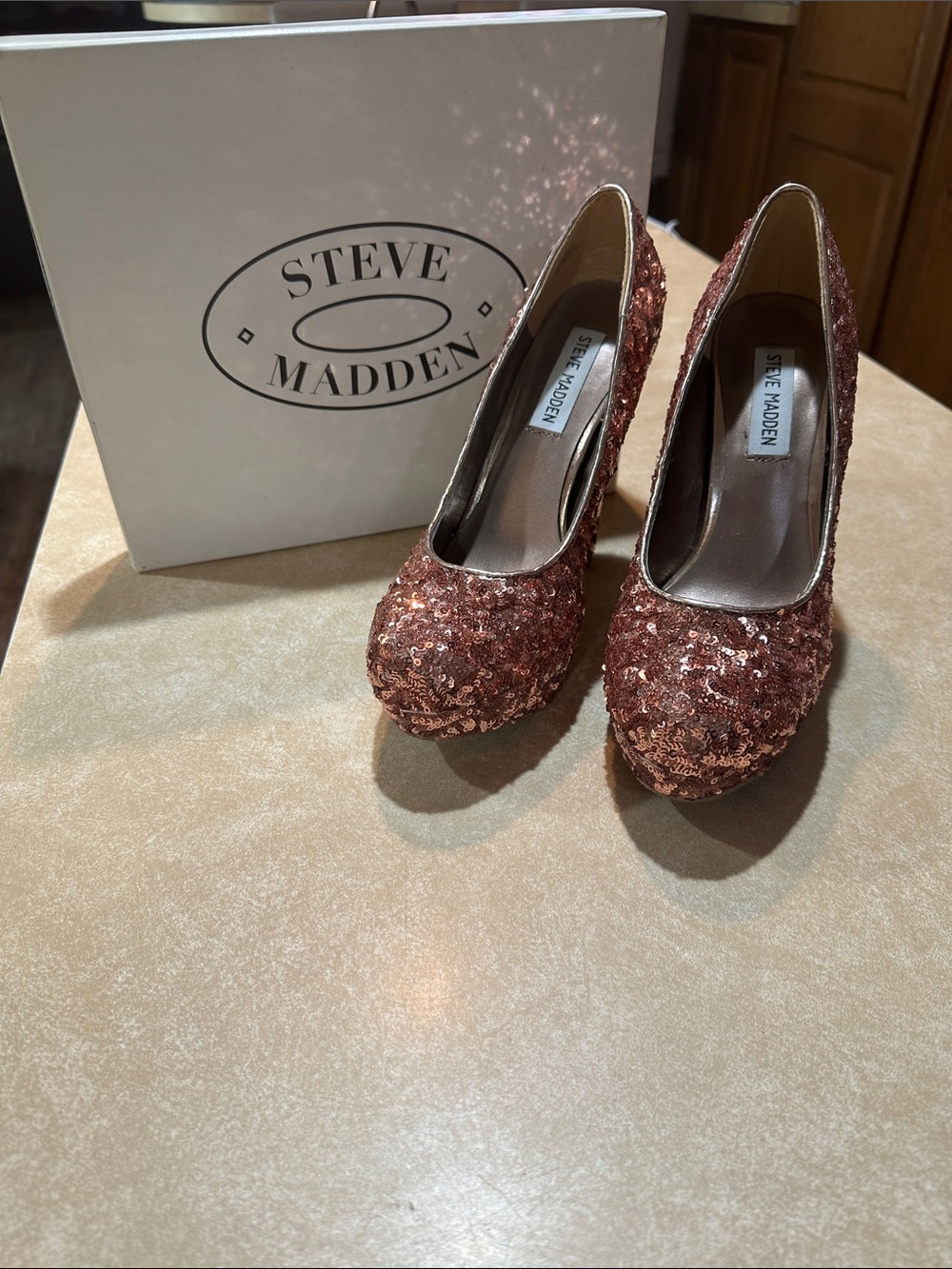 Steve Madden Rose Gold Sequin Platform Heels
